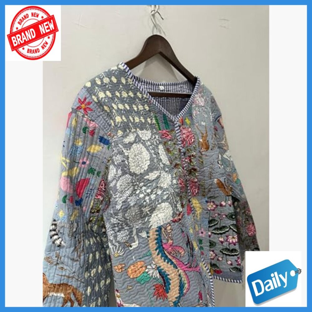 Handmade Patchwork Quilted Cotton Jacket Reversib… - image 4